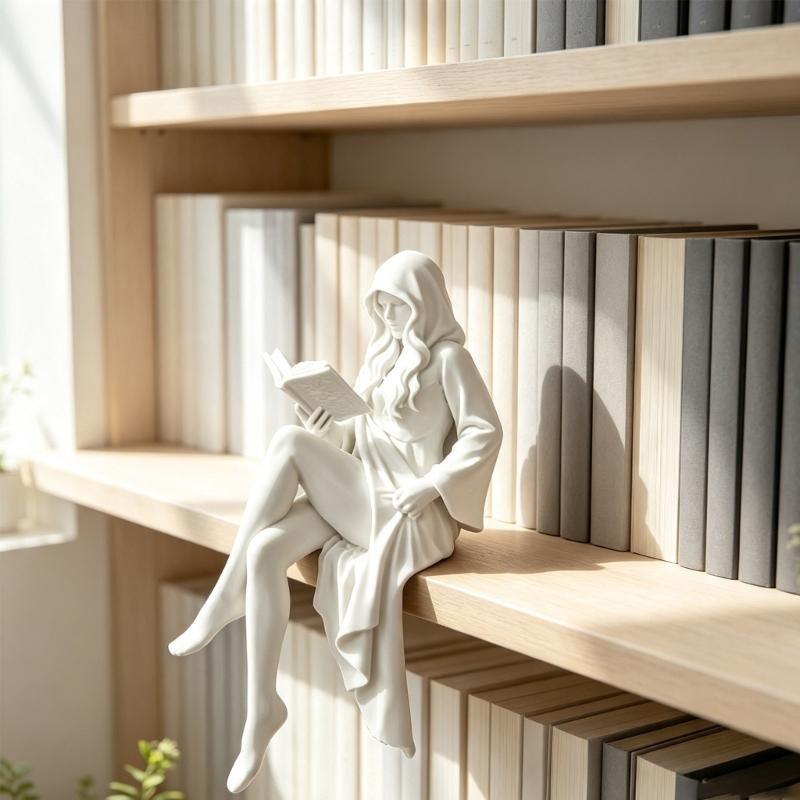 Reading Girl Statue Decors, Hooded Theme 3D Print Figurine for Desk Display, Bookcase , Nightstand Ornament, Small Home Decoration