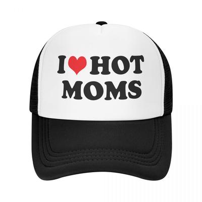 Classic Unisex I Love Hot Moms Trucker Hat Adult Adjustable Baseball Cap for Unisex Women Hip Hop Snapback Caps