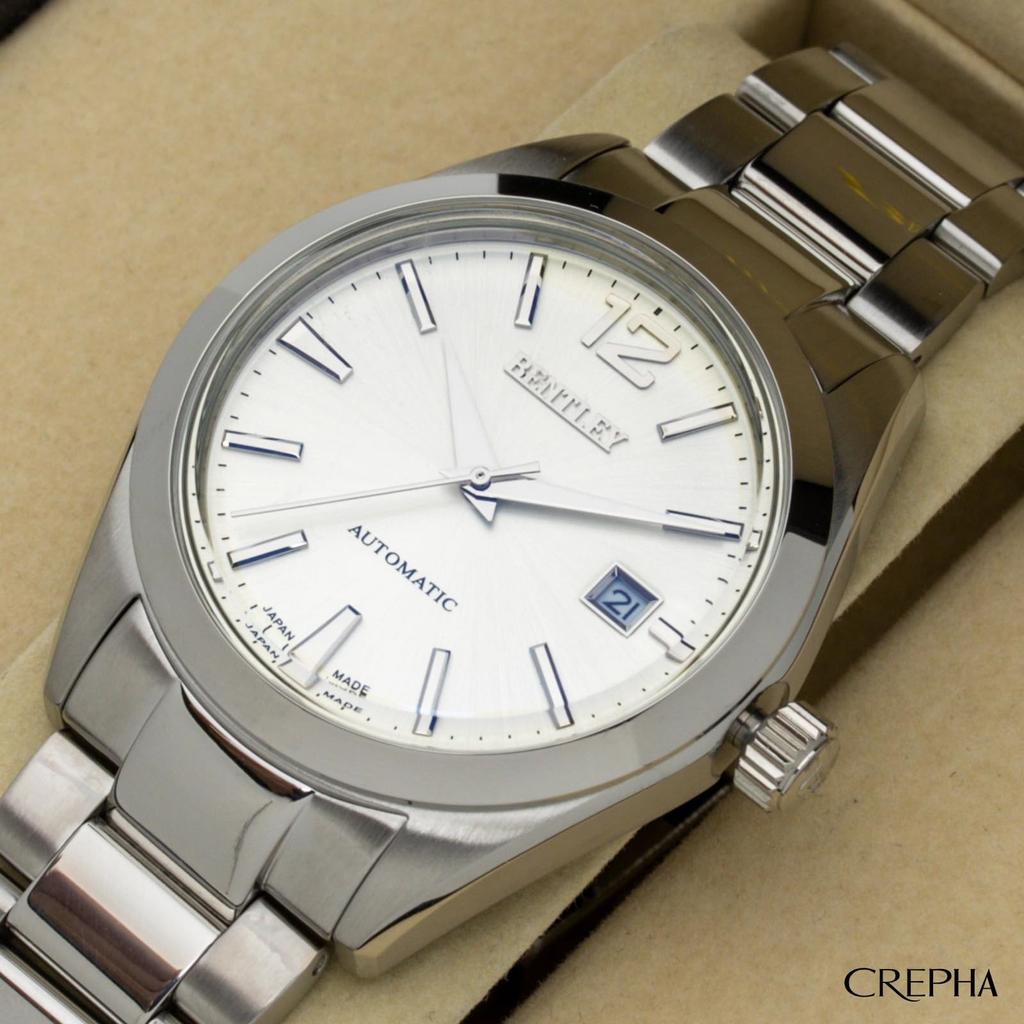 CREPHA Men's Analog Mechanical Automatic Watch with Water Resistance and Metal Band, Bentley Silver, BT-AM392-WTS