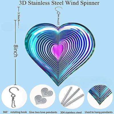Beating Heart Wind Chime - 3D Seven-Colored Metal Spinner Weatherproof Outdoor Decor Rotating Garden Art