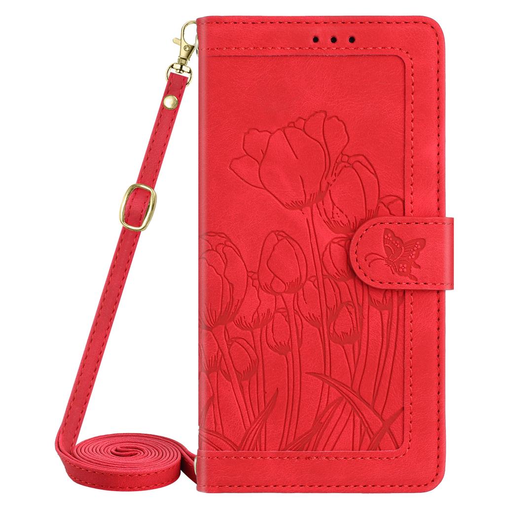 Crossbody Tulip Cards Solt Wallet Flip Leather Phone Case for iPhone 17 Pro Max 16 Plus 15 14 13 12 Long Lanyard kickstand Cover