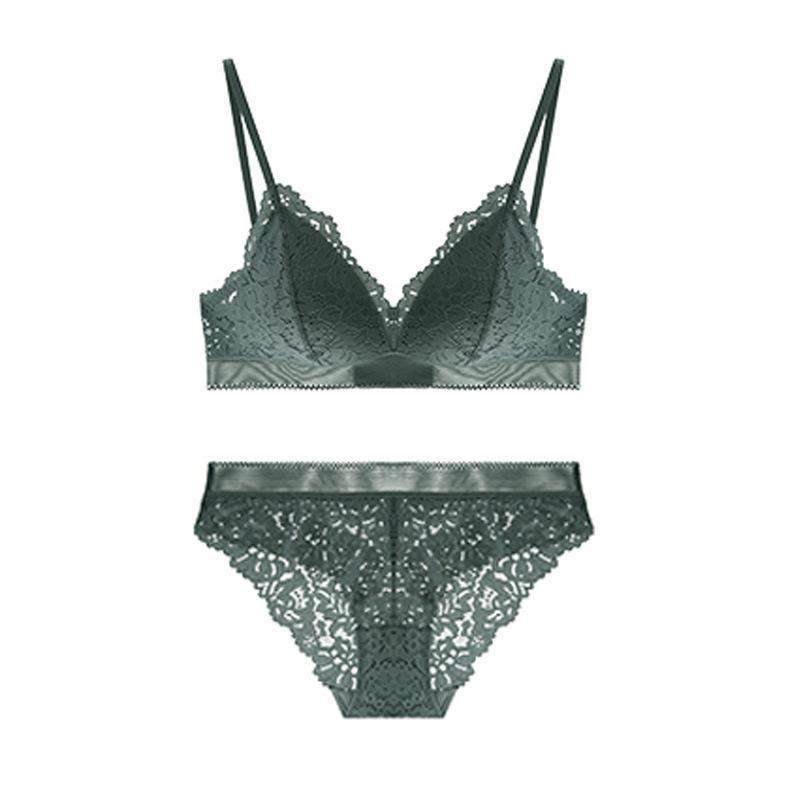 French rimless bra set lace 1011 autumn sexy underwear women's triangle cup gather small breasts