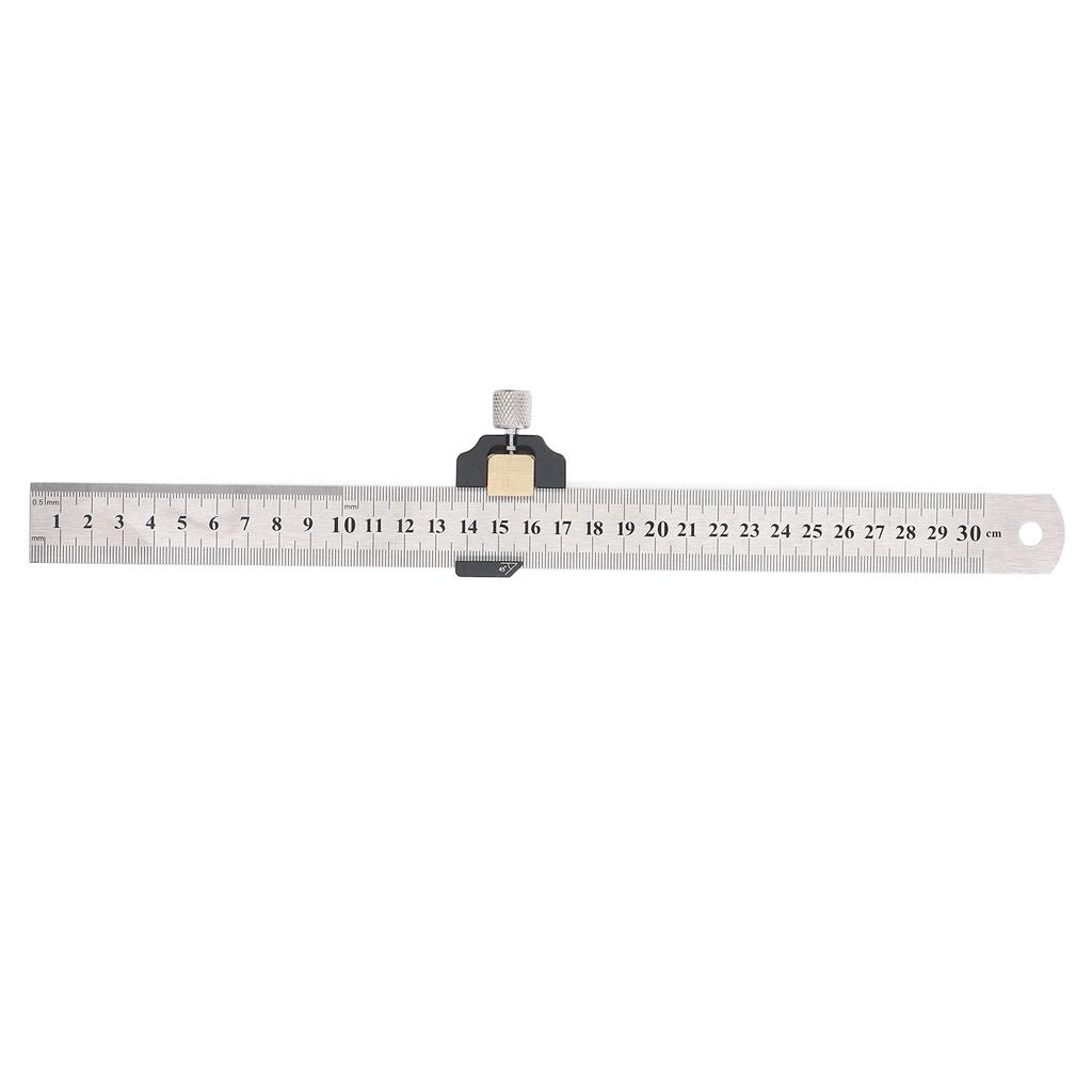 Steel Ruler 12 Inch 30cm Imperial Metric Steel Ruler with Positioning Block for Scribing Marking