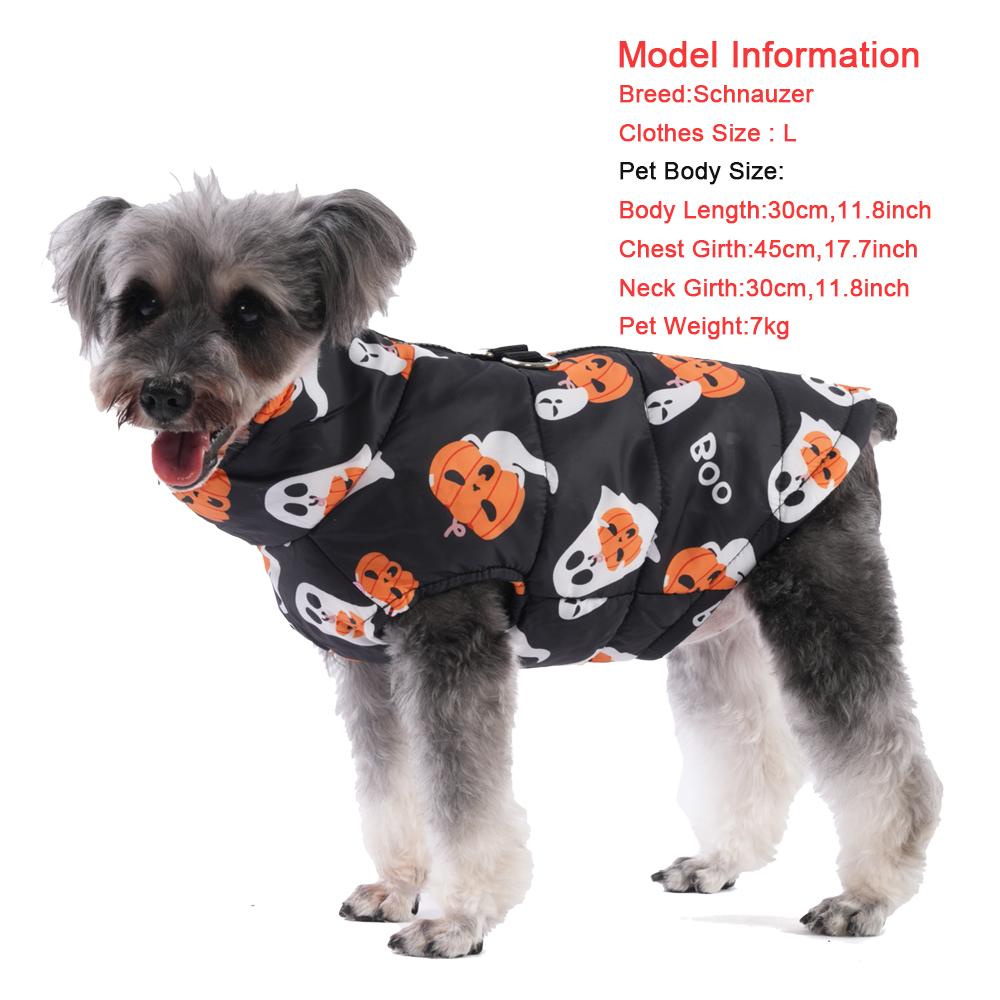Halloween Dog Costume Autumn Winter Warm Jacket Clothes For Small Medium Dogs Cats Pumpkin Print Funny Puppy Coat With D-ring
