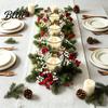 Reusable Christmas Home Decor Candle Ring Wreath Artificial Pine Wreath with Red Berries Rings White Flowers Holiday Table Centerpiece for