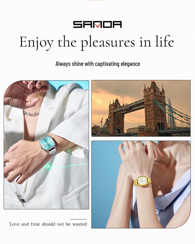 Retro Light Luxury Gold Square Watch with Large Dial and Calendar - High-Value Steel Band for Couples