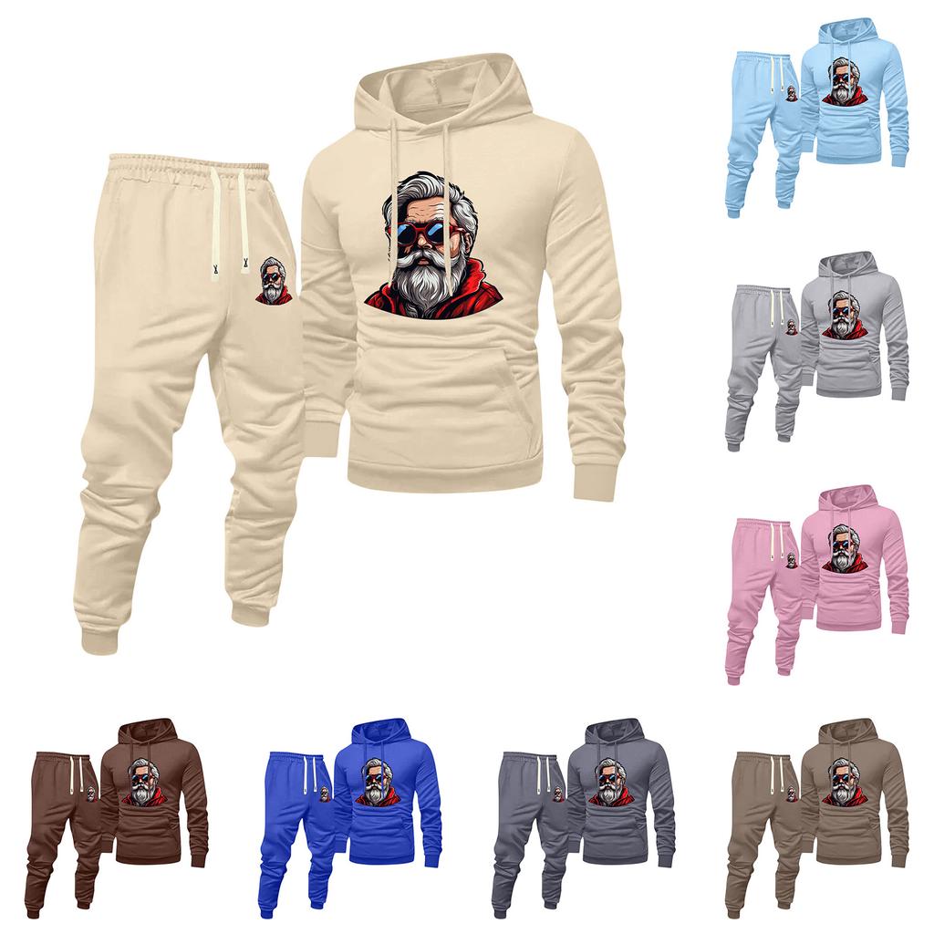 Men's Printed Hooded Sweatshirt And Sweatpants Casual Sports Suit