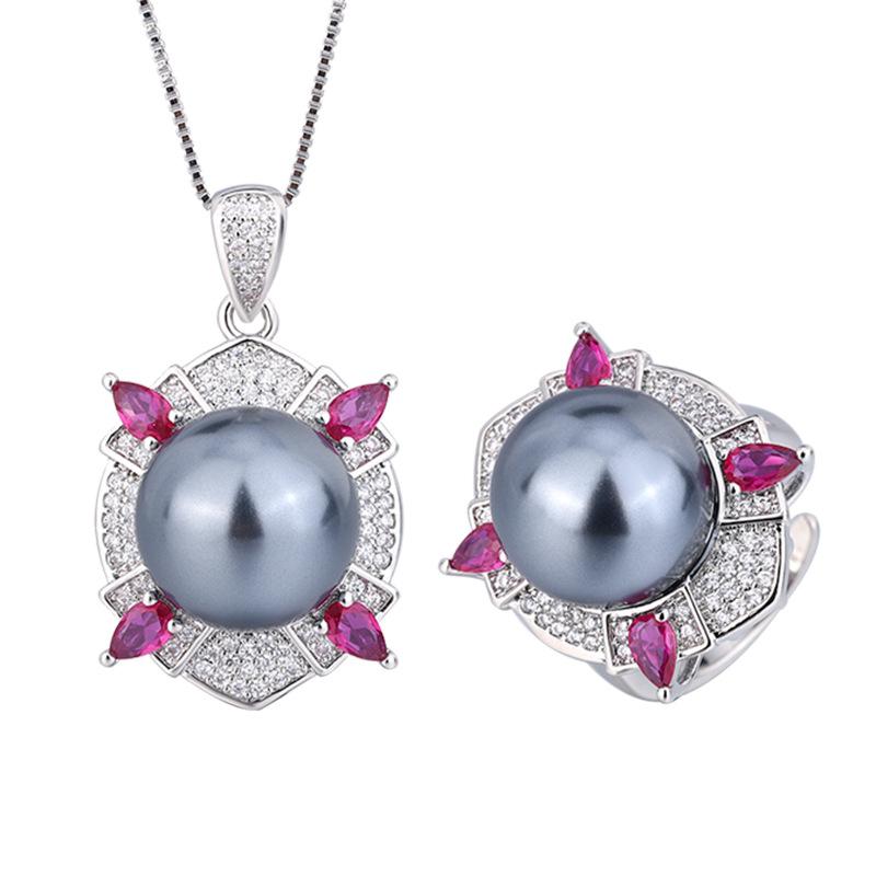 Jewelry Copper Bottom Gold-Plated Inlaid Fritillary Pearl Pearl Set Female 14Mm