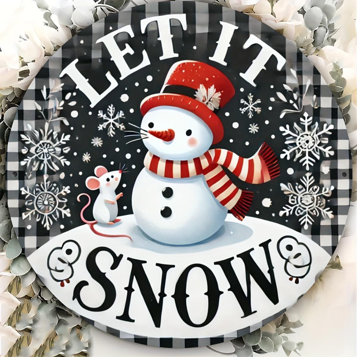 Vintage Let It Snow Snowman and Mouse Christmas Metal Tin Sign Wall Decor 20x30cm(7.8x11.8inch)