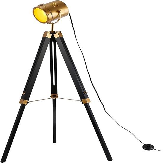Tripod Metal Floor Lamp Swivel Head Ebony Tall Standing Spotlights for Bedroom