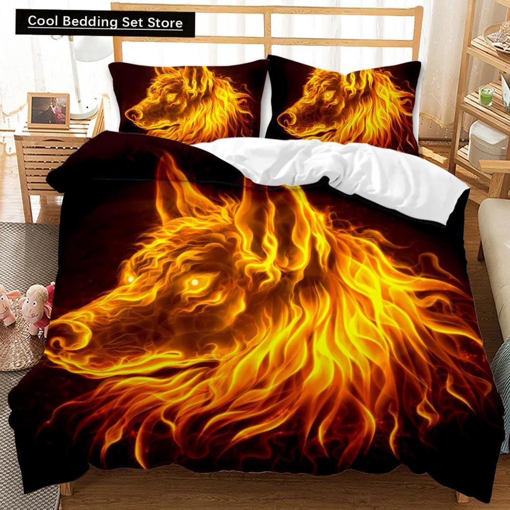 Comforter Wolf Animal Pattern Bedding Set Cool Wildlife Comforter Kids Glitter Blue Wild Wolf Polyester Qulit