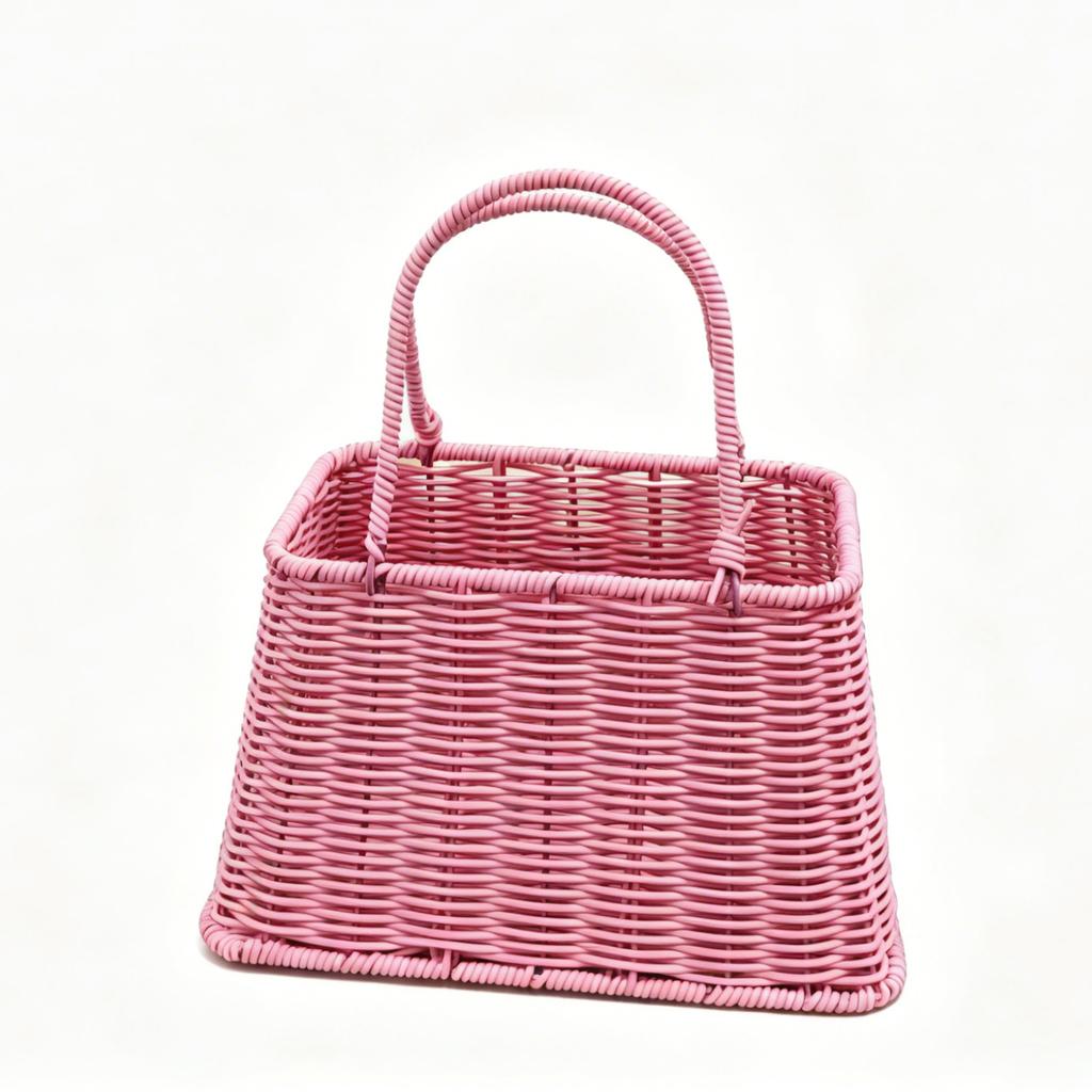 Woven Rattan Tote Basket with Handle for Grocery Shopping Picnic Gift Baskets Kitchen Bathroom Organizing Home Storage and Decor