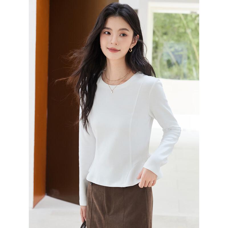 La Chapelle Women's Solid Color Long Sleeve Ruffle Hem T-Shirt