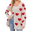 Herz Gestrickte Mittellange Jacke V-Ausschnitt Knopfleiste Strickjacke Für Damen