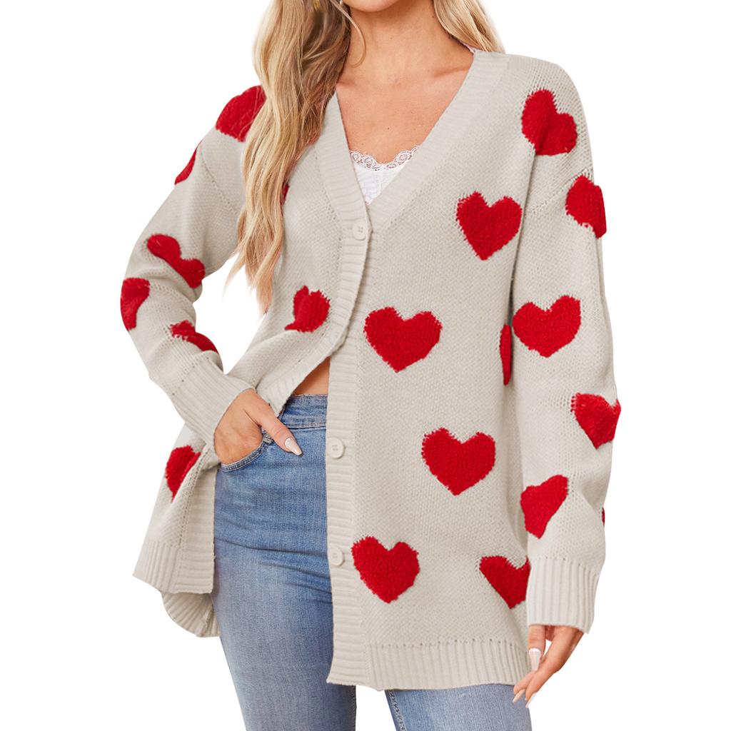 Dzianinowa Kurtka Średniej Długości z Dekoltem w Serek Zapinana na Guziki Kardigan dla Kobiet