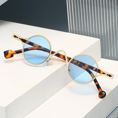 Retro Round Metal Punk Rivets Men Sunglasses Shades UV400 Fashion Leopard Blue Gradient Women Sun Glasses