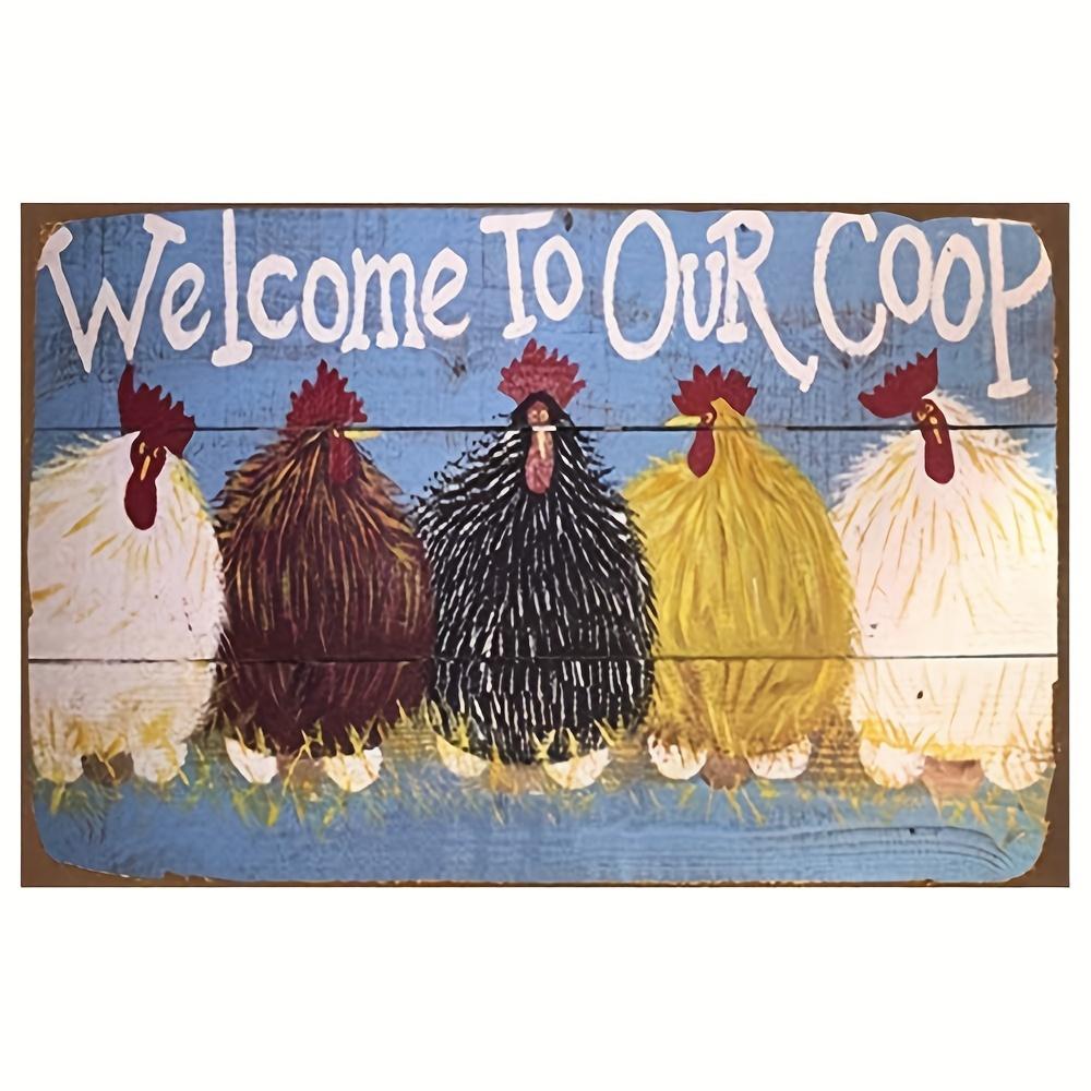 Crazy Chicken Coop Cedule Retro kovová uvítací plaketa Legrační statek Ideální pro kurník nebo kuchyni Ideální dárek na zeď