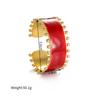 Retro 18k Gold Offener Herz Armreif: Rotes Drip Oil Hohl Edelstahl