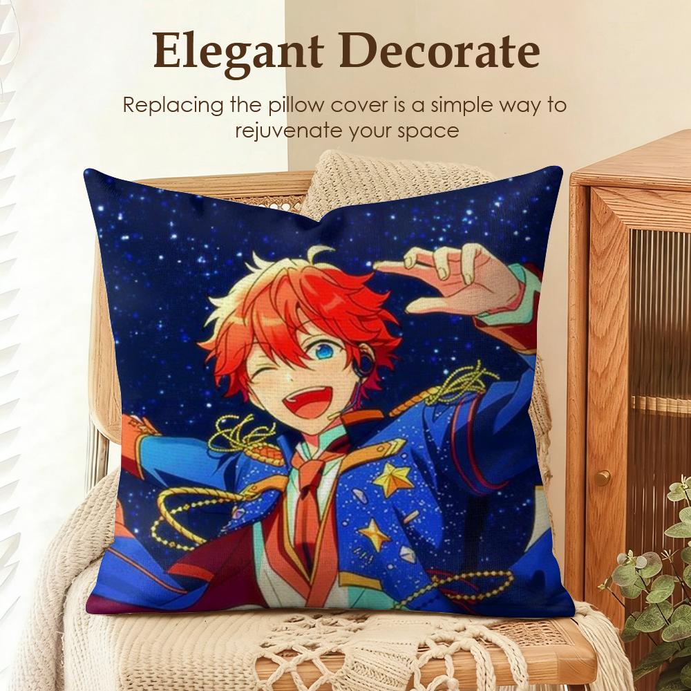 Cartoon EEnsemble Stars Cushion Cover Natural Linen Organic Fabric DoubleSided Printing Sofa Home Decor Gift Pillow Case