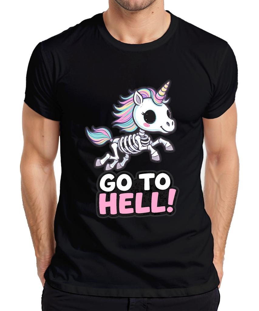 Skeleton Unicorn Go To Hell Pastel Rainbow Mane Gothic T-Shirt-