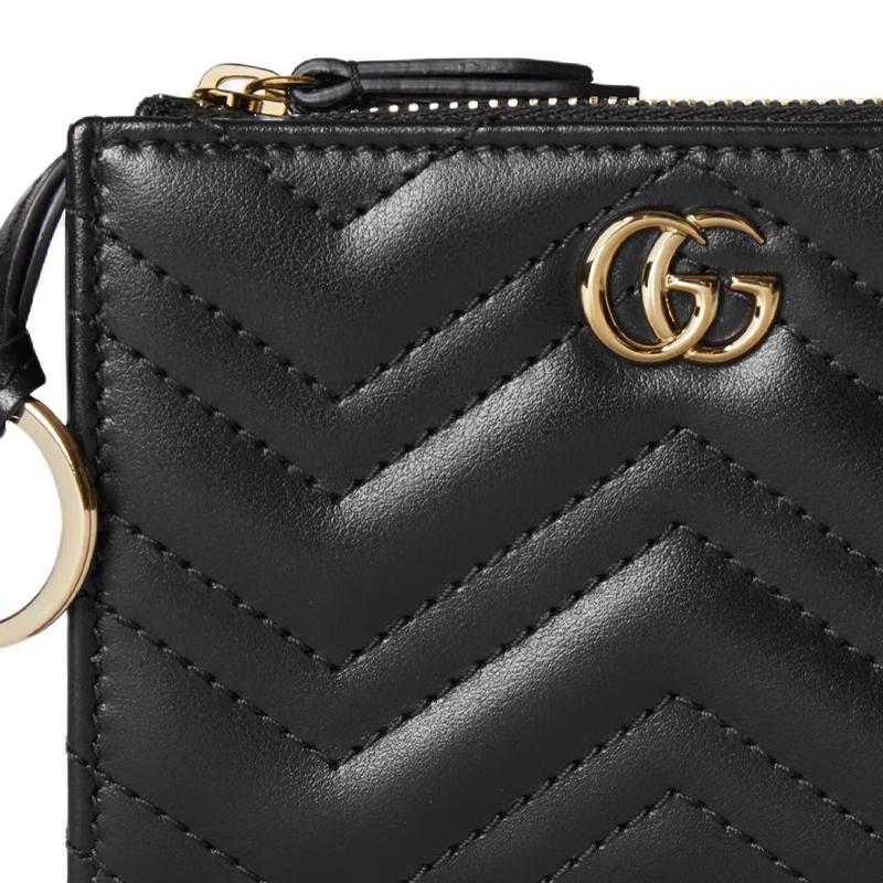 Gucci GG Marmont Logo Double G Metal Quilted Herringbone Leather Key Case Regular Women's Black