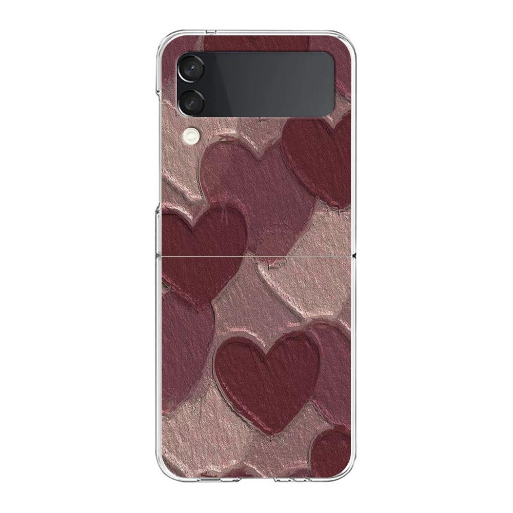 Love Flower Art Phone Case For Samsung Galaxy Z Flip 3 4 5 Hard Folding Clear PC Bumper For Samsung Z Flip3 Transparent Cover