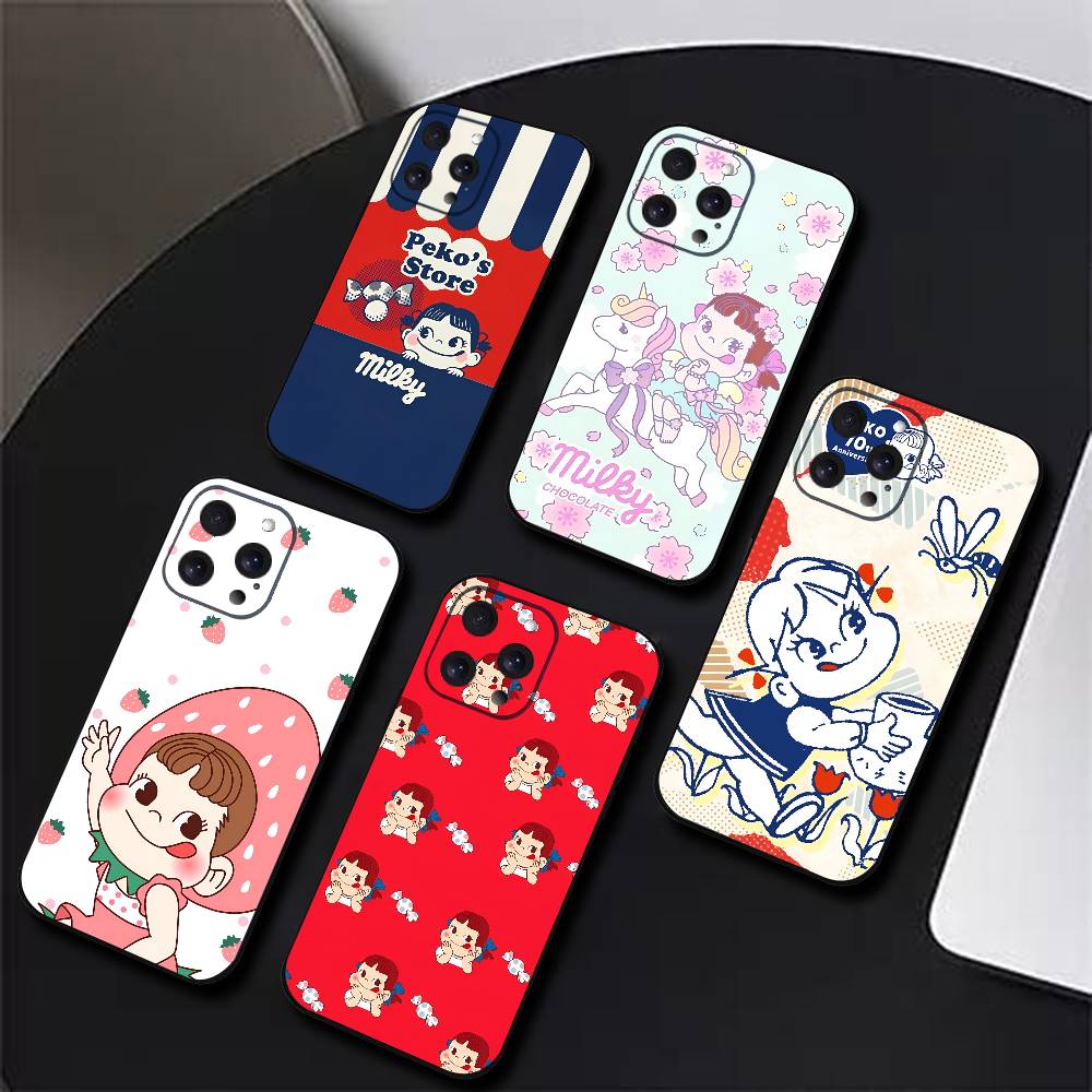 Fujiya Milky Peko-Chan Phone Case Black Silicone Soft Shell For IPhone 17 16 15 14 13 12 11 Air Pro Max Plus Hot Sale