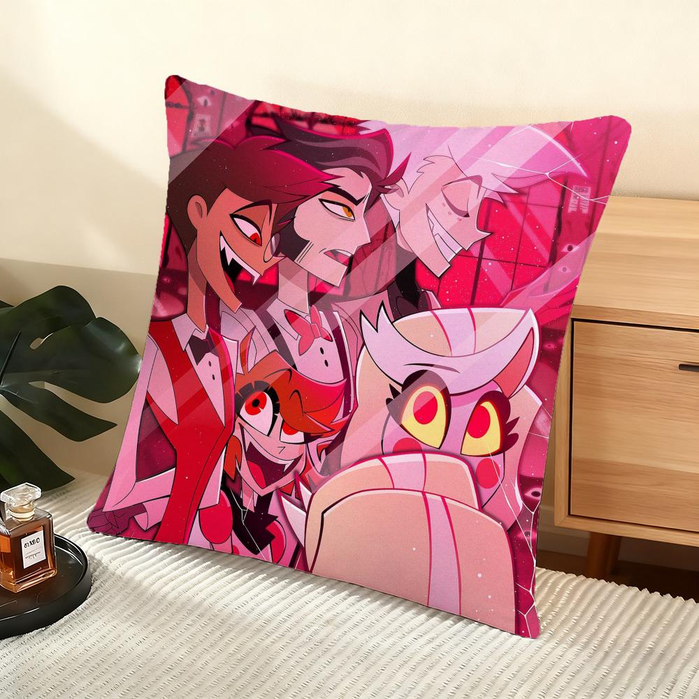 Cushion Cover Silky Short Plush Home Sofa Cushion Cover - Invisible Zipper Home Decoration Hazbin Hotle-S Anime