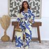 European and American Fashion African Spring and Summer Design Sense Printing Two-piece Set Vacation Style Long-sleeved Shirt Trousers Set