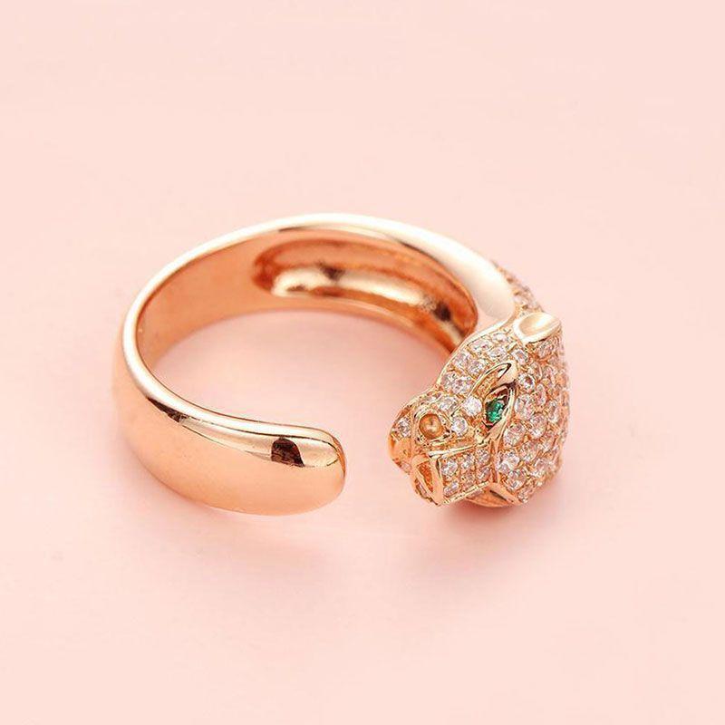 Позолоченное розовым золотом Фиолетовое Модное Полностью Леопардовая Голова Кольцо Мужское И Женское Высококачественное Открытое Кольцо