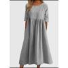 Women's Round Neck Half Sleeve Loose Casual Maxi Dress Solid Cotton Linen Long Dress