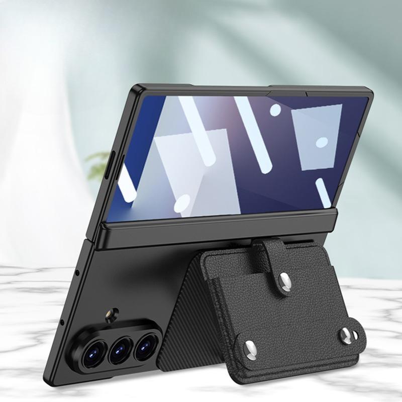 Suitable for Samsung Z Flold7 Magnetic All Inclusive Leather Case Card Bag Wristband Fashion High End Wristband Solid Color Mobile Phone Case