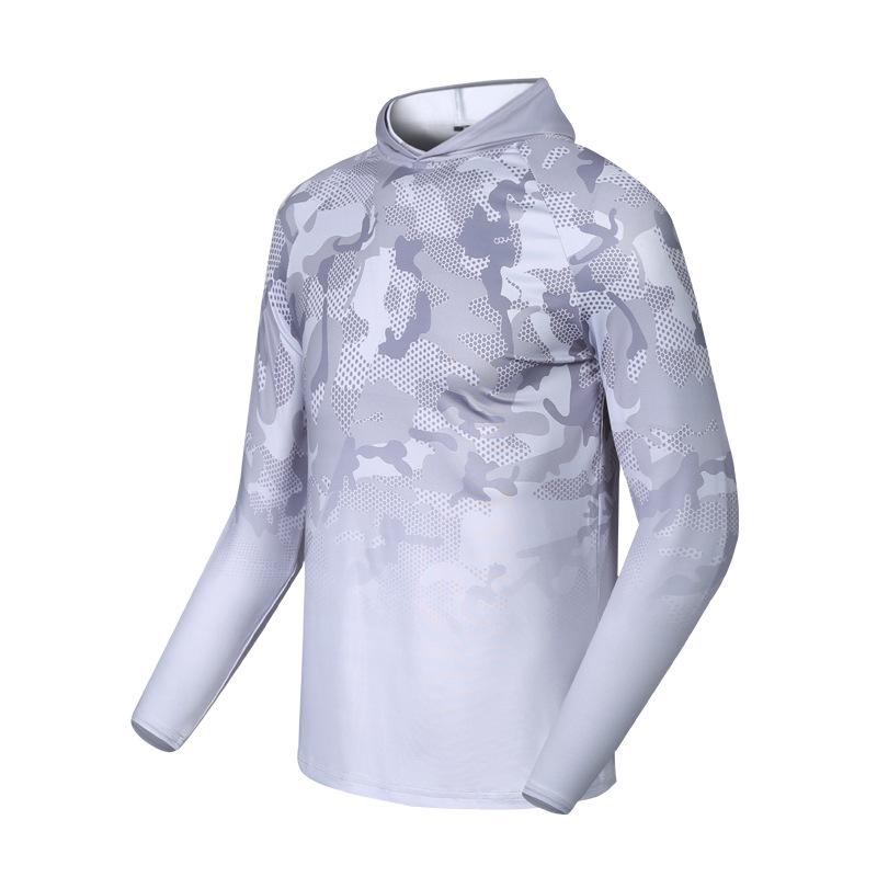 Men s Camouflage Hooded Long Sleeve Quick-Dry Breathable Sun Protection Fishing Shirt XL