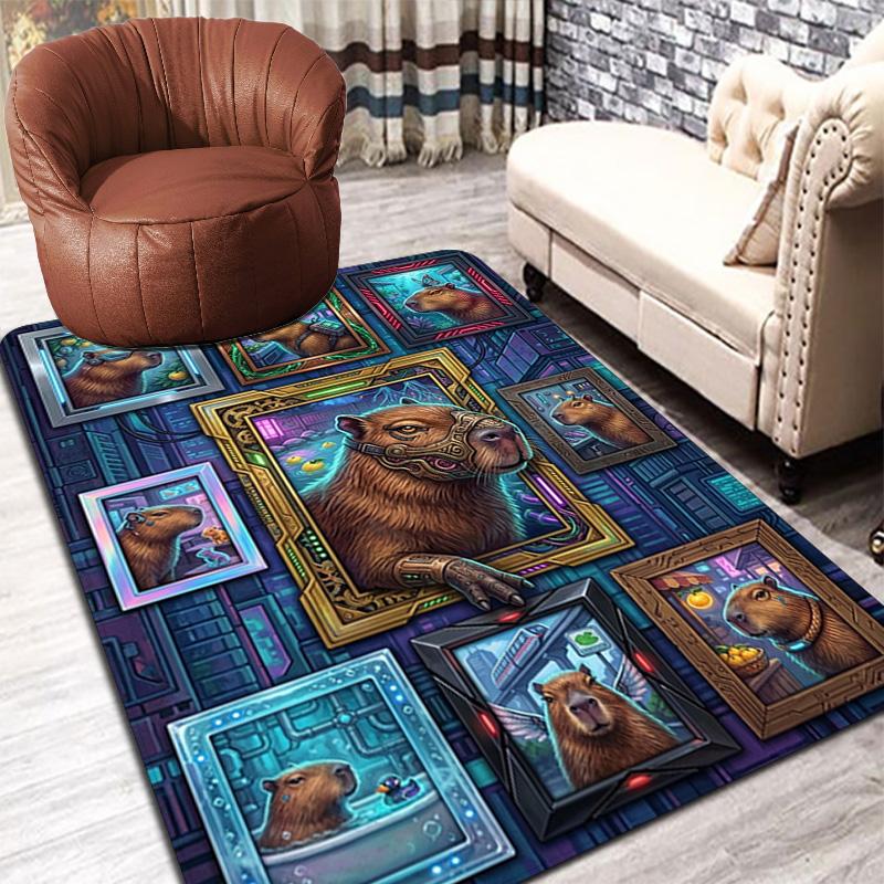 Cybernetic Capybara Collection Pattern Rug Floor Mat for Living Room or Bedroom Soft and Comfortable Carpet a Gift for Birthday and Holiday.