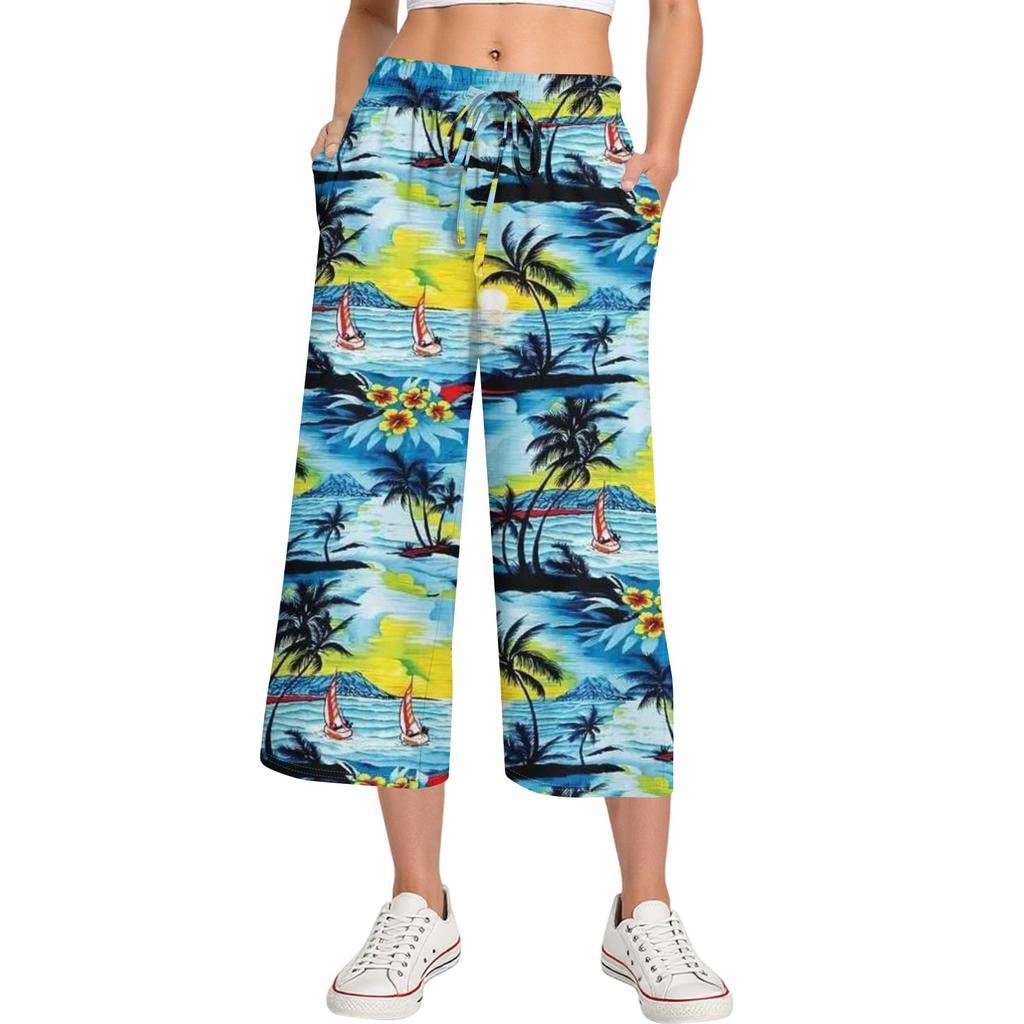 Women's Summer High Waist Printed Casual Sportswear Casual Cropped Pants Loose Pants