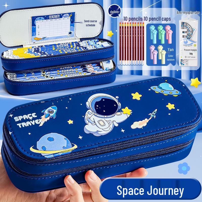 Large Capacity Double Layer Pencil Case - Cute, Stylish Canvas Stationery Box for School Students