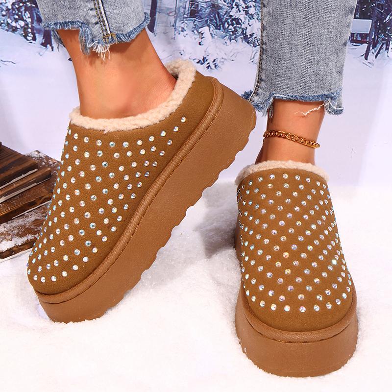 Platform Plush Slippers Women 2025 Warm Non Slip Winter Cotton Shoes Woman Thick Sole Fluffy Snow Boots Female