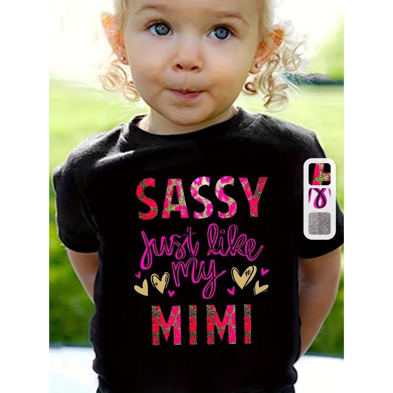 

European sizes Girls Sassy Just Like My Mimi Print T-Shirt - Casual Summer Tee with Lettering, Loose Fit Round Neck Top Suitable for Girls 98cm чёрный