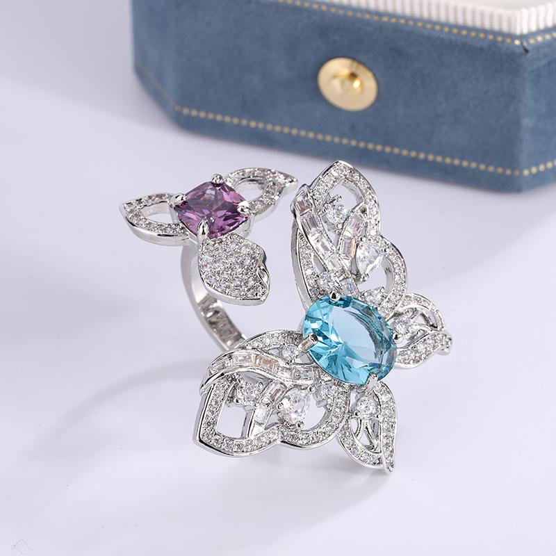 Light Luxury Shiny Diamond Butterfly Heart Open Ring Fashion All-in-one Ladies JewelryHot Selling Jewelry