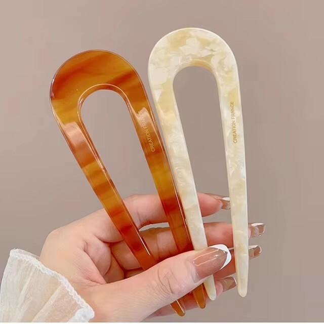 Fashion Marble Print U-Shaped Hair Fork Acetate Geometric Hair Clip Stick For Bun Maker Women Girls DIY Vintage Hairstyle Tools