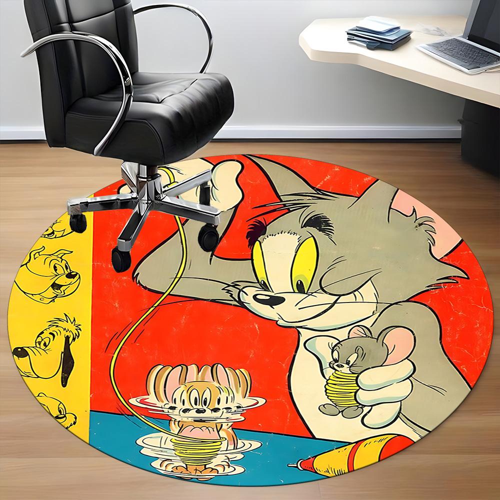 1 ks kulatý koberec Tom a Jerry do kanceláře, pod kancelářské židle, do ložnice, obývacího pokoje, domácí dekorace, dekorace místnosti, k dispozici v různých velikostech