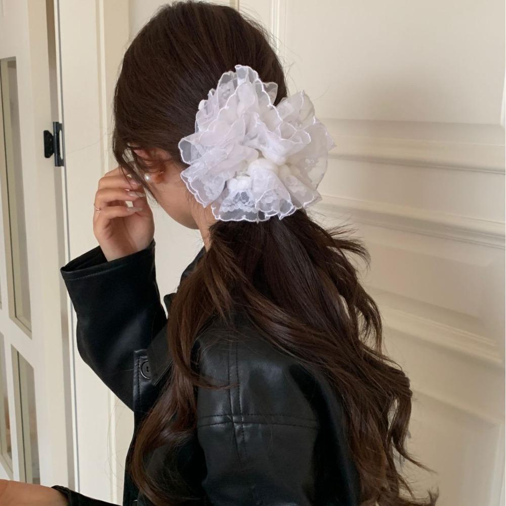 Multilayer Large Lace Hair Tie Sweet Exaggerated Hair Ring Fashion Plaid Scrunchies Daily