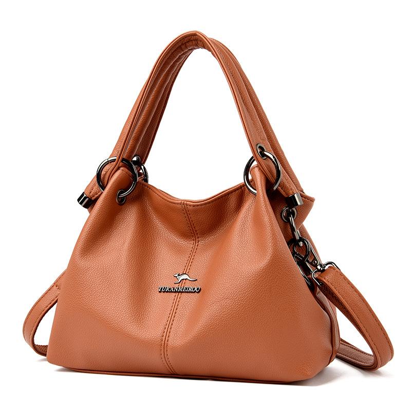 Bag Women's High-end Women's Handbag Luxury Soft Leather Women's Shoulder Bag Retro Solid Color Large-capacity Mother Bag