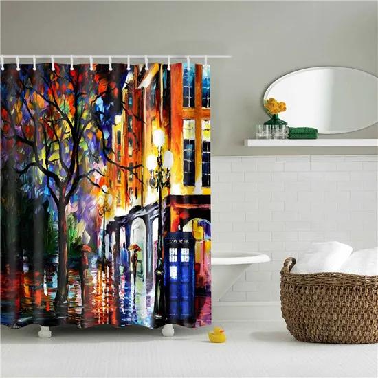 Decorative Oil Painting Printed Fabric Waterproof Polyester Shower Curtains For Bathroom With Hooks 180X180Cm