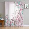 Flowers Butterfly Branches Purple White Tulle Window Treatment Sheer Curtains for Living Room the Bedroom Curtains Decoration
