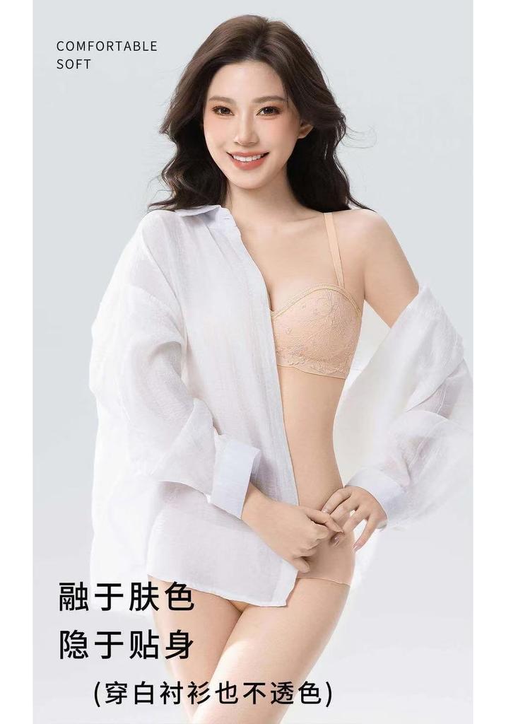 Oudifen Strapless Half Cup Lingerie for Women with Small Breasts Gathered Together, Revealing a Large, Thick Lace and Sexy Look. 2026 New Article Bra