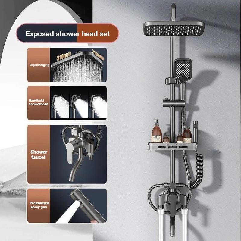 Supercharged Bathroom Bath Shower Mixer Faucet Set Shower Accessories Household Copper Nozzle Set Universal Shower Head System