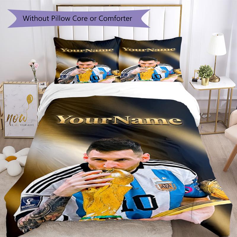Messi 64 Customize your name Bedding Set Breathable Duvet Cover with Pillowcases Home Decoration Birthday Gift