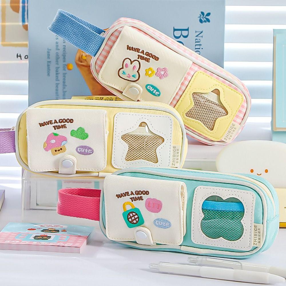 Dopamine Color Pencil Case Handheld Stationery Bag Portable Pen Pouch Students