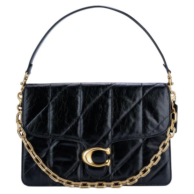 

COACH 35 Gold Metal Logo Cow Leather Shoulder Bag Large Women s Black чорний